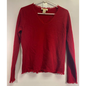 Peck and Peck 100% Cashmere Red/Orange Sweater crew Neck Fringe knit Size S A50